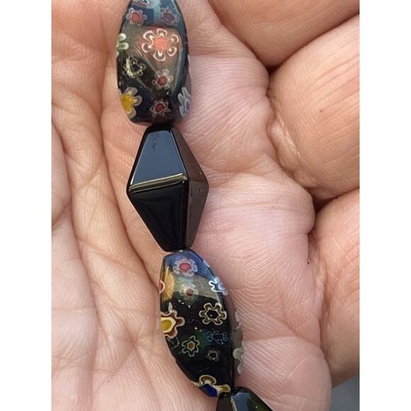 Millefiori Multicolored & Black Glass Beaded Necklaces 16” Artisan Boho T Clasp - Picture 10 of 11